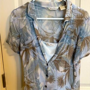 Tommy Bahama Blue and Brown Casual Button Down Shirt